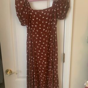 miami Brown Floral Square-Neck Maxi Dress